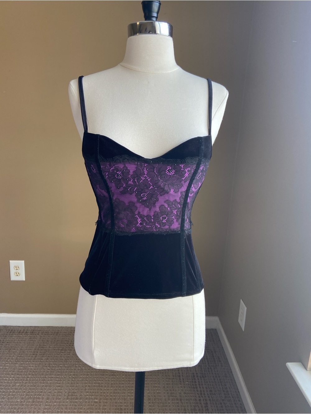 Victoria's Secret Black Velvet Bustier Lace Panel 34B NWT Corset Ren Faire